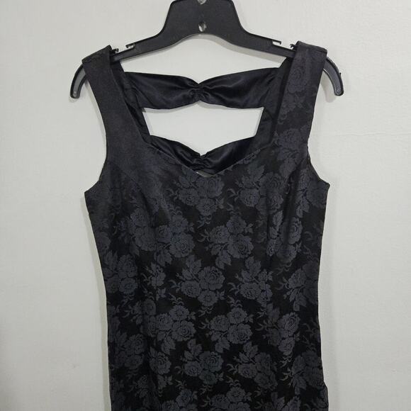 Vintage early 90s Scarlett Nite Maxi Dress Gown Sleeveless Black Floral Sz Small - Picture 4 of 9